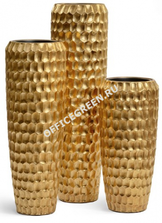 Кашпо TREEZ Effectory Metal Окргуглый высокий конус Design Cells Сусальное золото